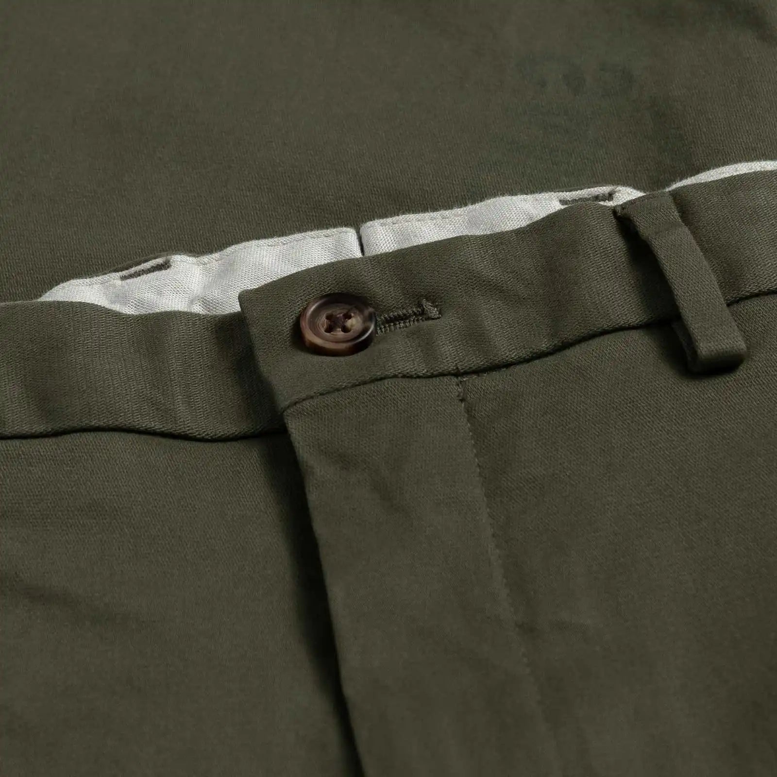 Stretch cotton twill chino fabric close-up - dark olive