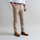Dark khaki chino with 3% stretch cotton twill fabric