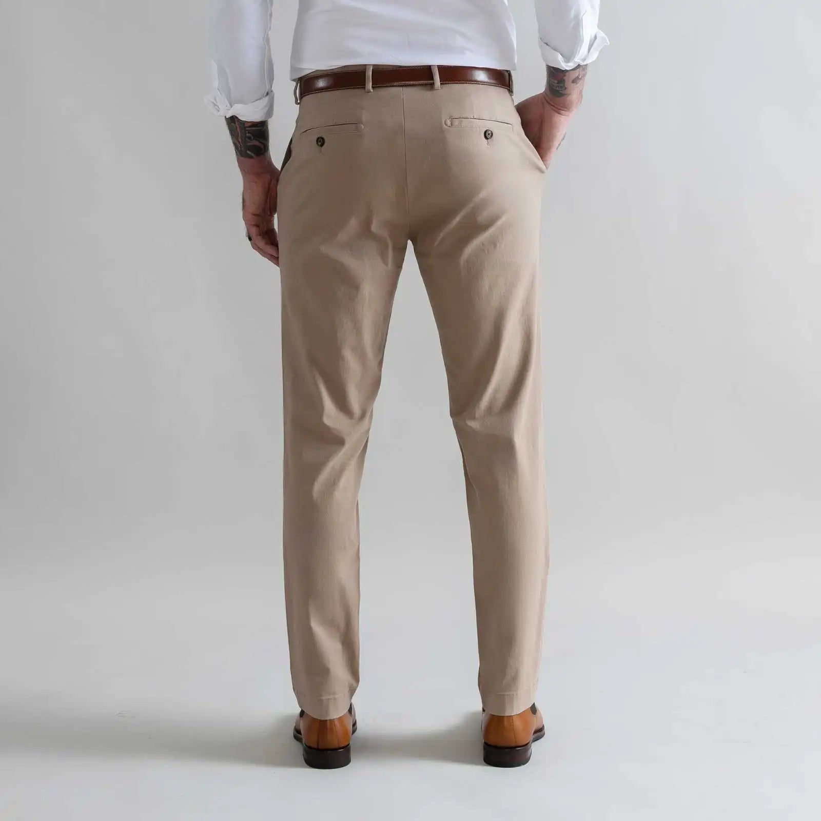 Custom fit dark khaki chino pant modern fit detail