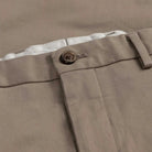 Stretch cotton twill chino waist construction close-up - dark khaki