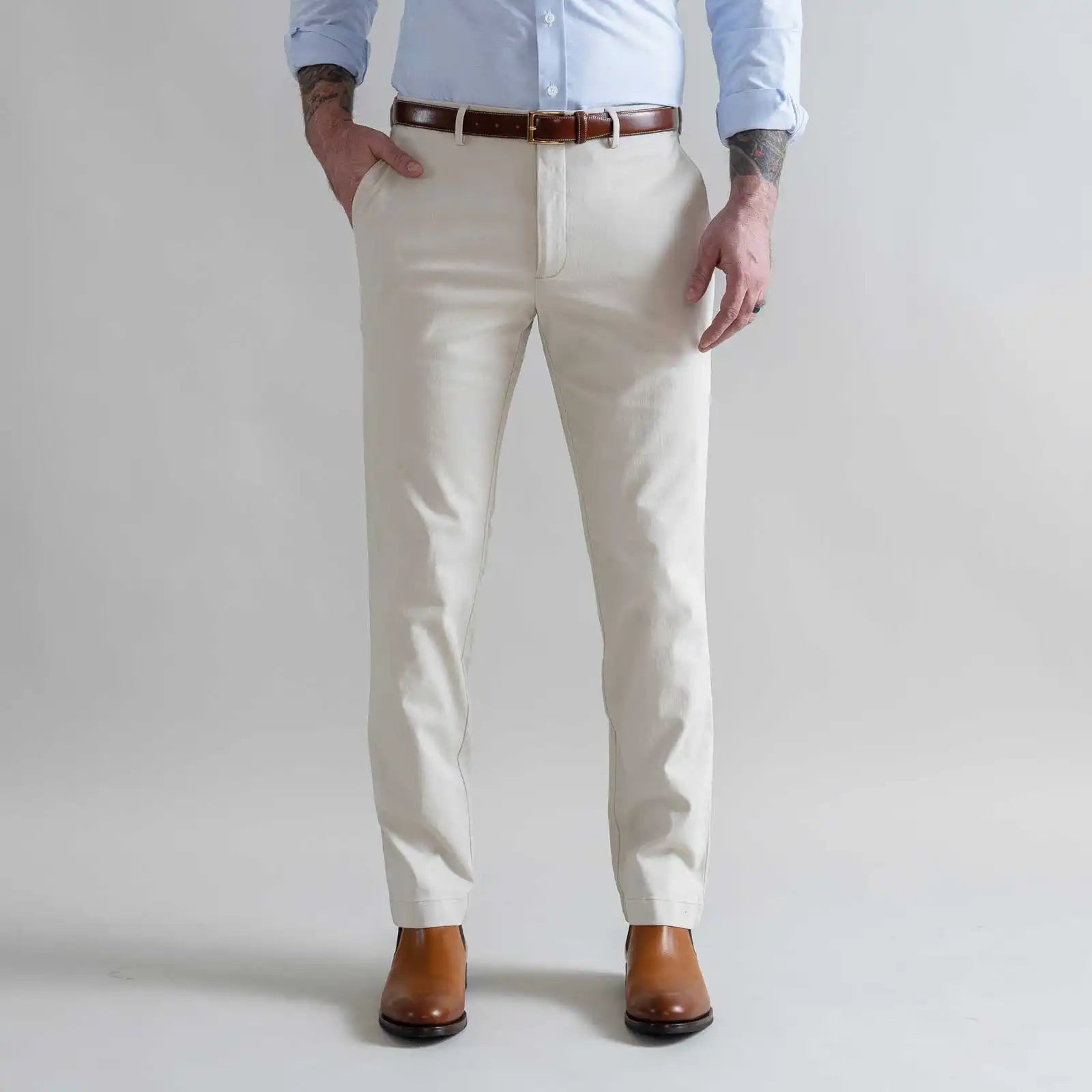 Light khaki stretch chino custom pant - Ledbury Richmond