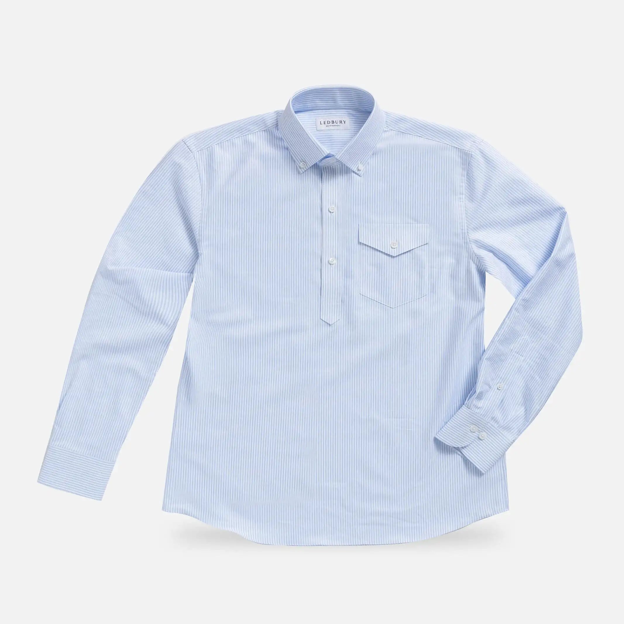 The Light Blue Mayfield Oxford Stripe Popover Custom Shirt Custom Casual Shirt- Ledbury