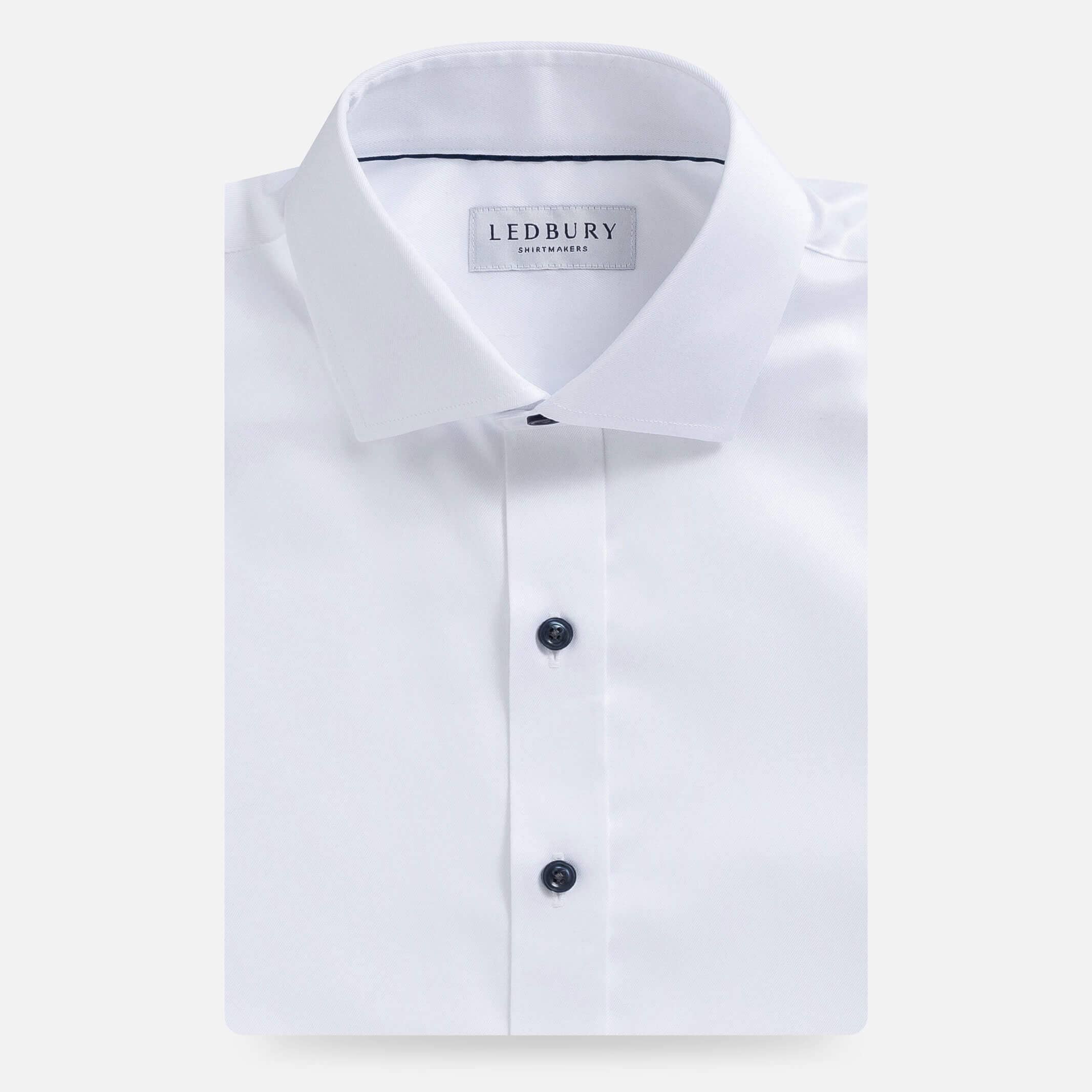The White Sanders Non Iron Fine Twill with Navy Buttons Custom Shirt Custom Dress Shirt- Ledbury