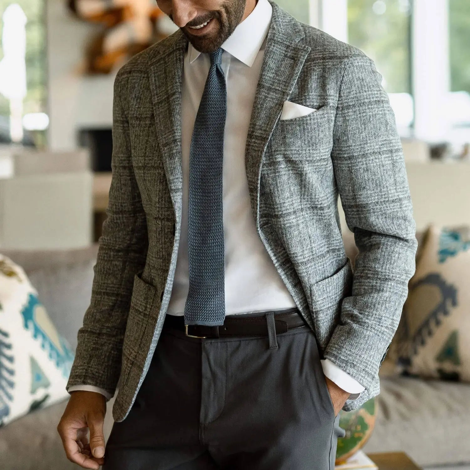 white dress shirt with grey pants The Sanders Non Iron Fine Twill Custom and youre ready to Men's White Collar & INFLUENCE Size:20.5in / 52cm / 5XL