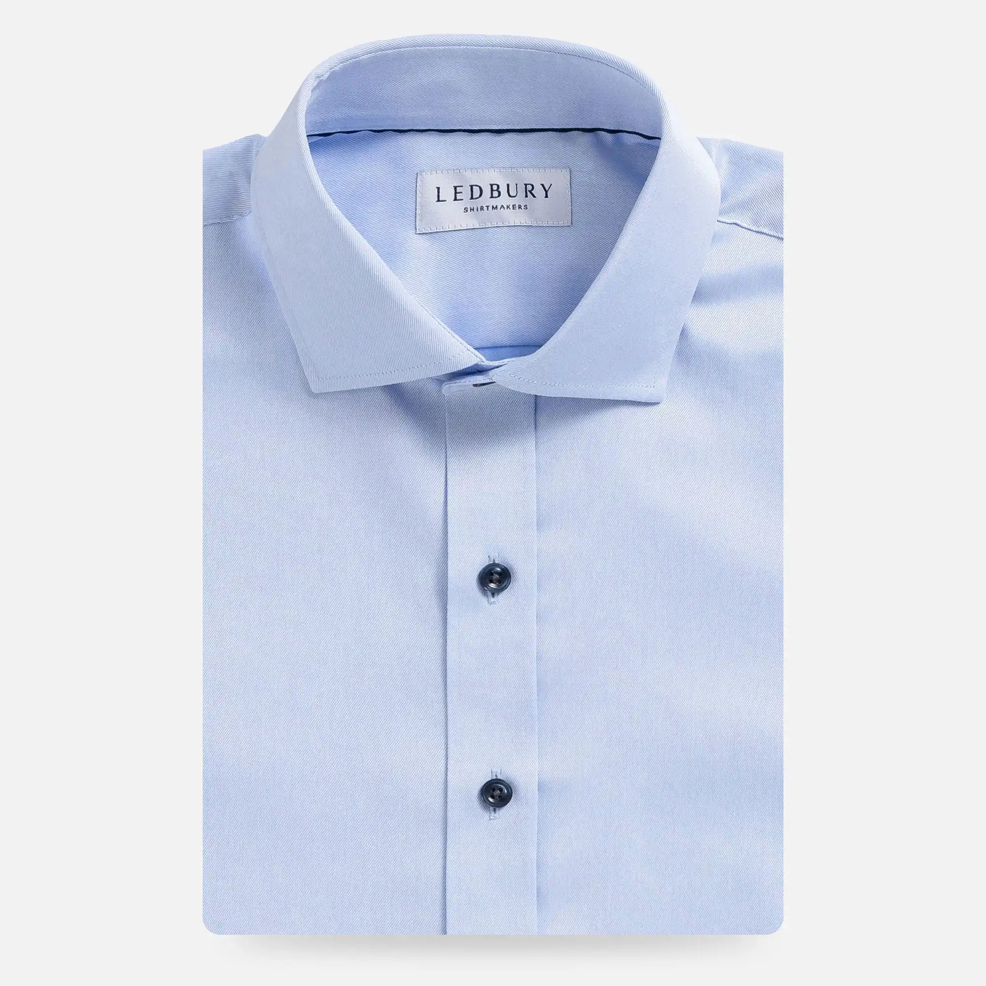The Light Blue Sanders Non Iron Fine Twill with Navy Buttons Custom Shirt Custom Dress Shirt- Ledbury