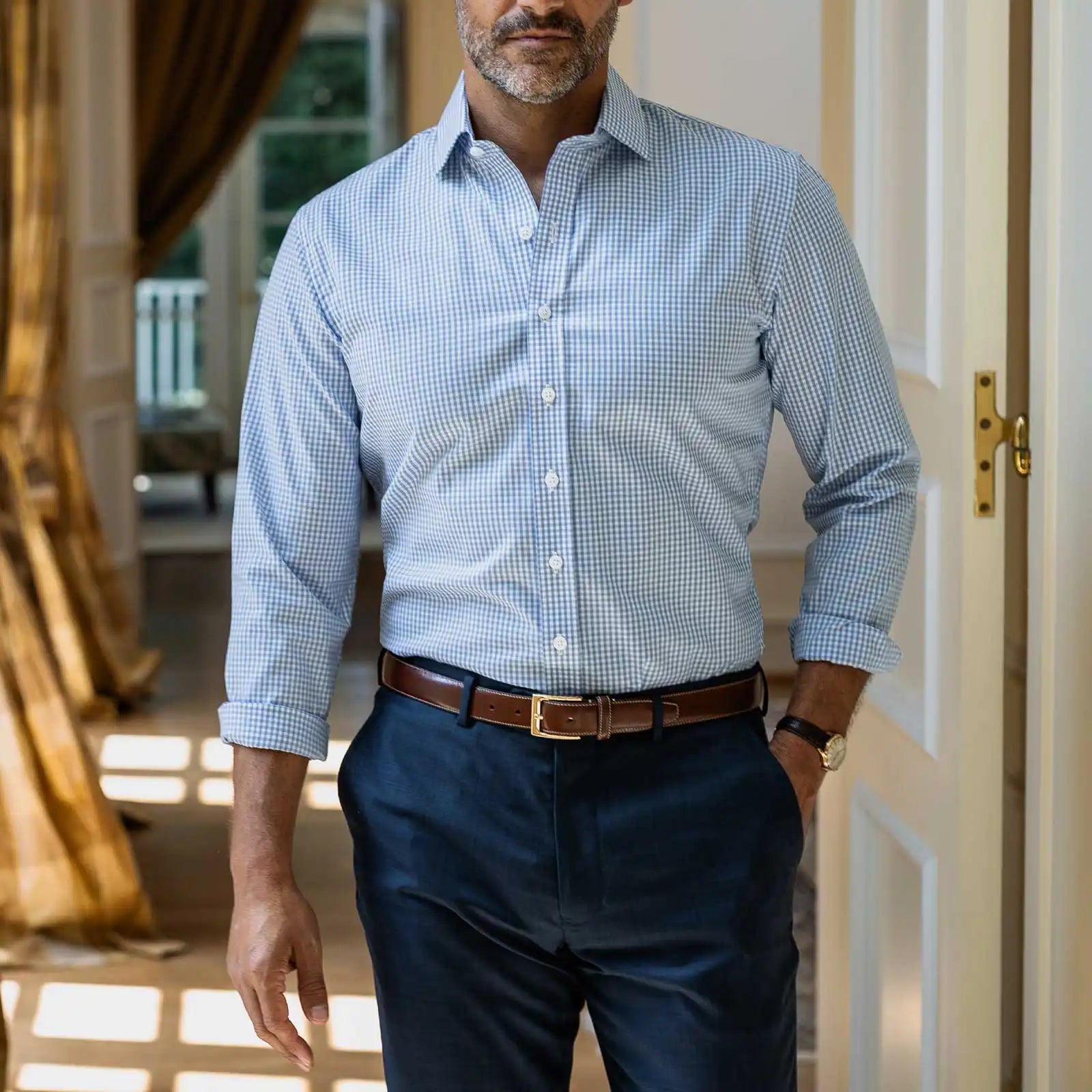 The Blue Wheeler Non Iron Gingham Custom Shirt Custom Dress Shirt- Ledbury