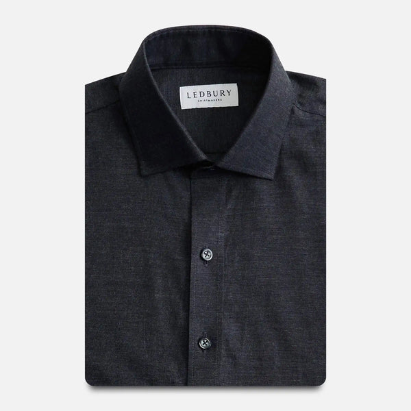 Charcoal Brompton mouline Oxford dress shirt front view - textured chambray weave