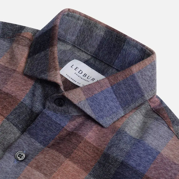 Apricot flannel shirt collar detail - soft Portuguese flannel texture