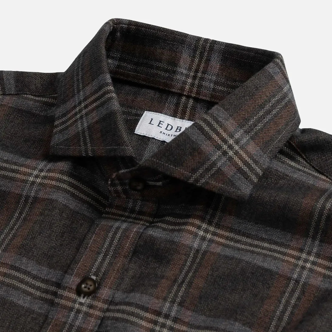 Hickory flannel shirt collar detail - soft Portuguese flannel texture