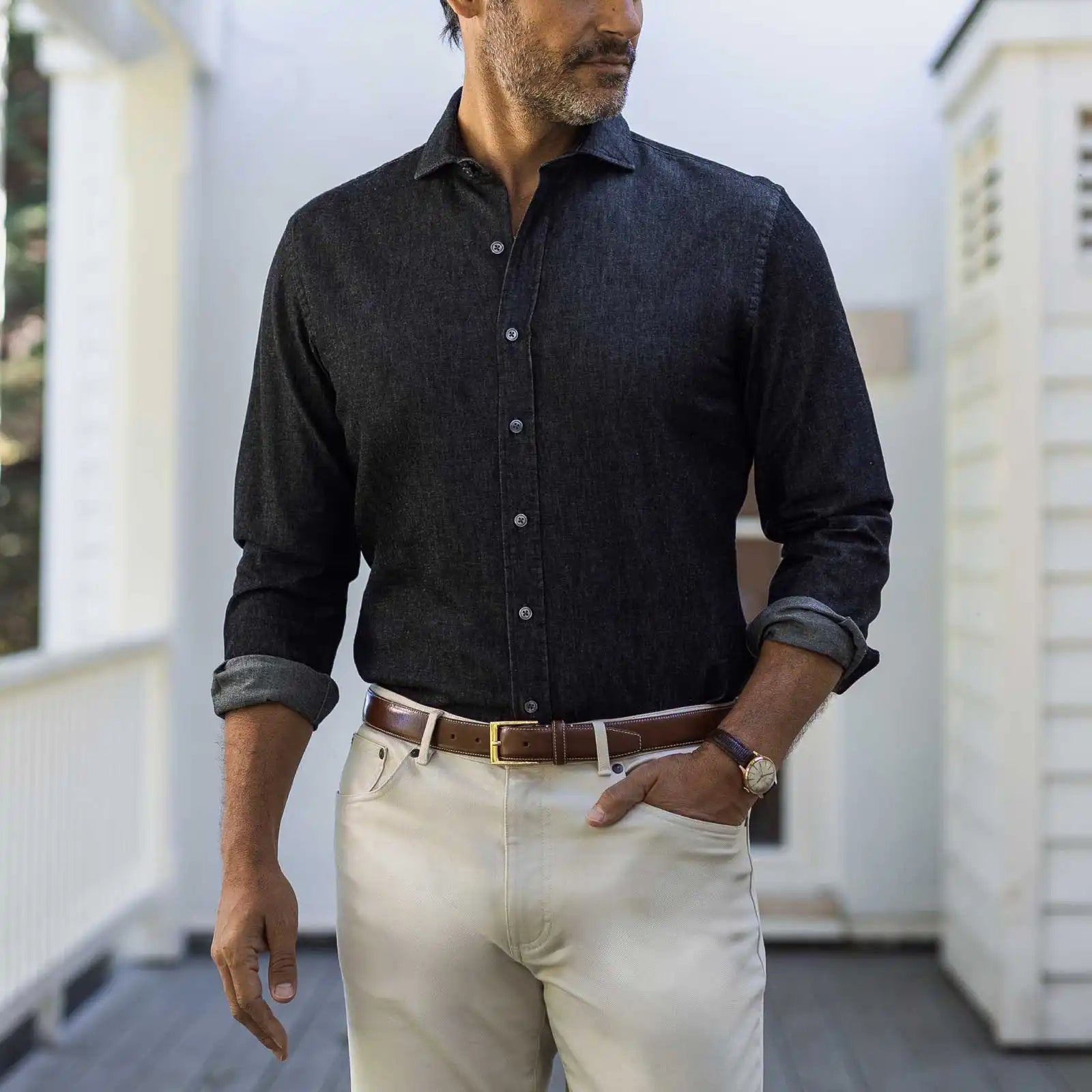 The Washed Black Slater Denim Custom Shirt Custom Casual Shirt- Ledbury