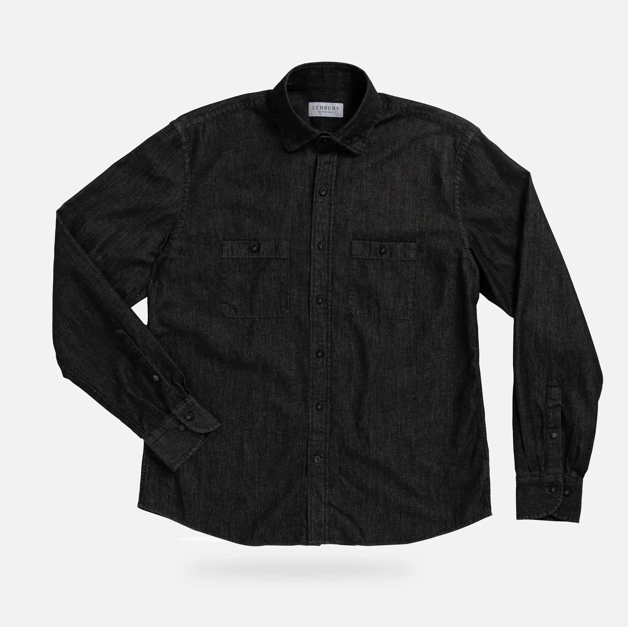 The Washed Black Slater Denim Utility Custom Shirt Custom Casual Shirt- Ledbury