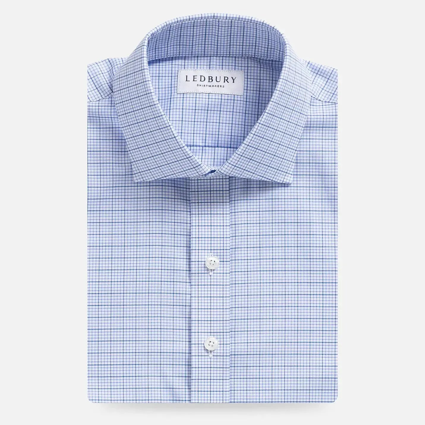 The Blue Kent Windowpane Check Custom Shirt Custom Dress Shirt- Ledbury