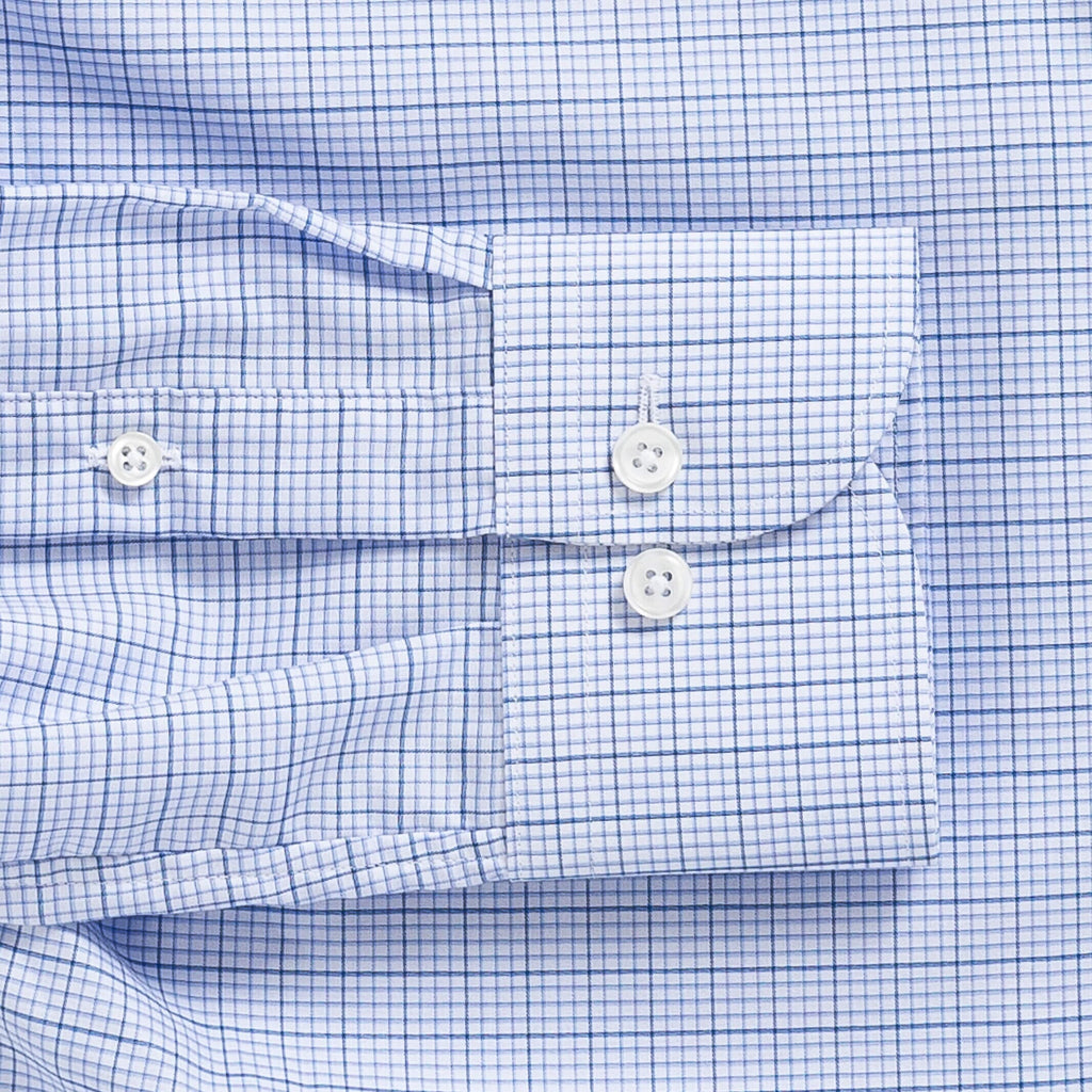 Mid Blue and White Mini Check Classic Custom Shirt 100c 70*70 San463a