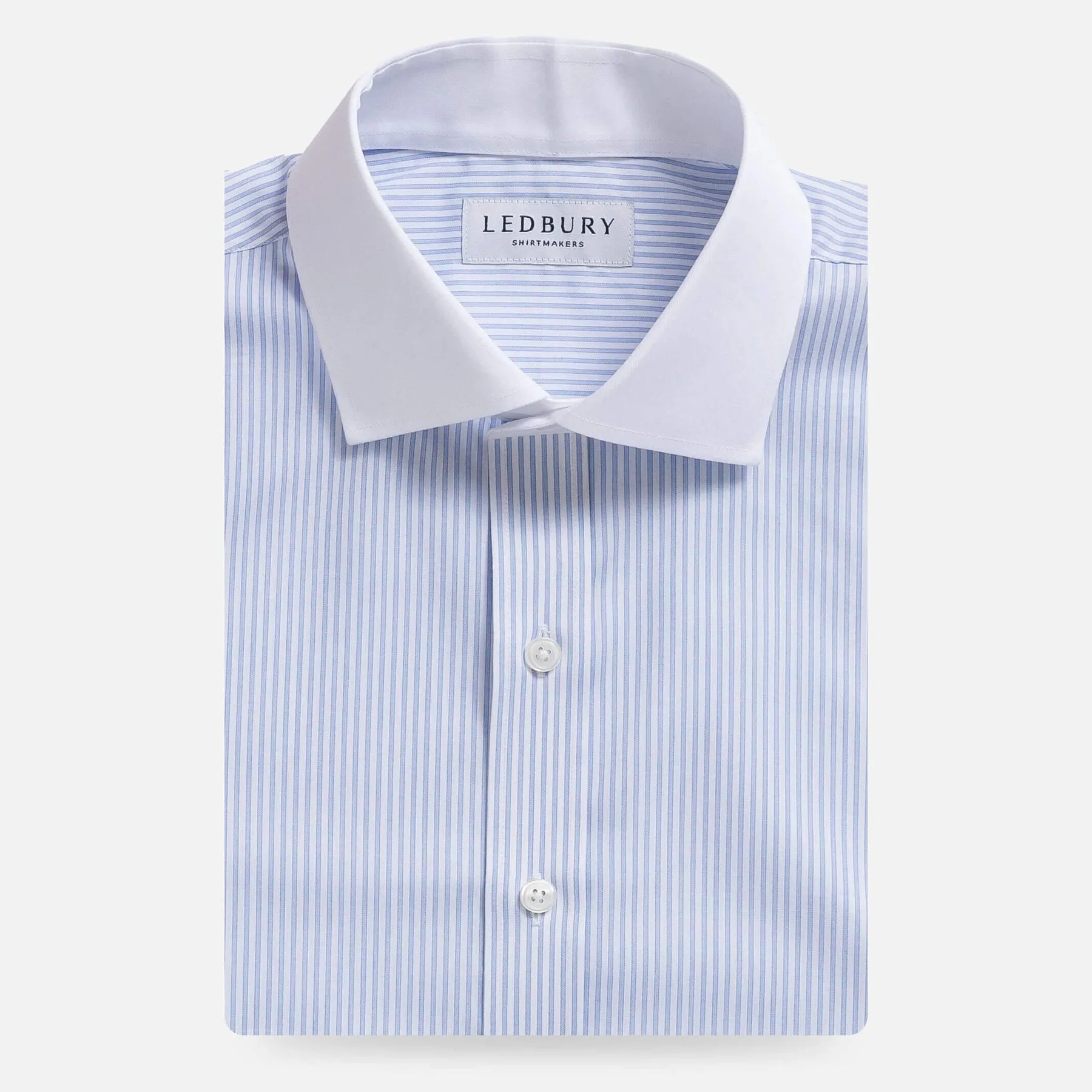 blue dress shirt with white collar Brooks Brothers Men's Pure Supima Cotton Regular-Finish Ainsley Collar, Ground Stripe | ultrasoft cotton dress shirt is crafted with American Men's Blue Stripe Dress Shirt