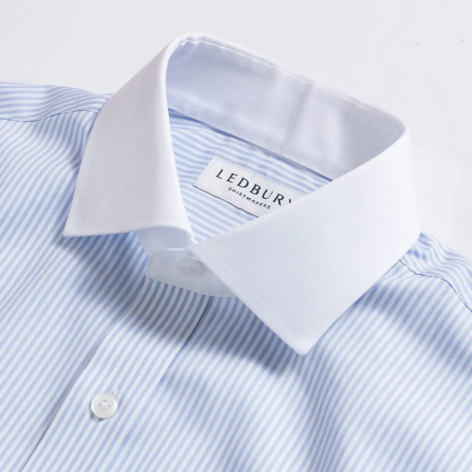 The Blue Kent Stripe Winchester Collar Custom Shirt Custom Dress Shirt- Ledbury