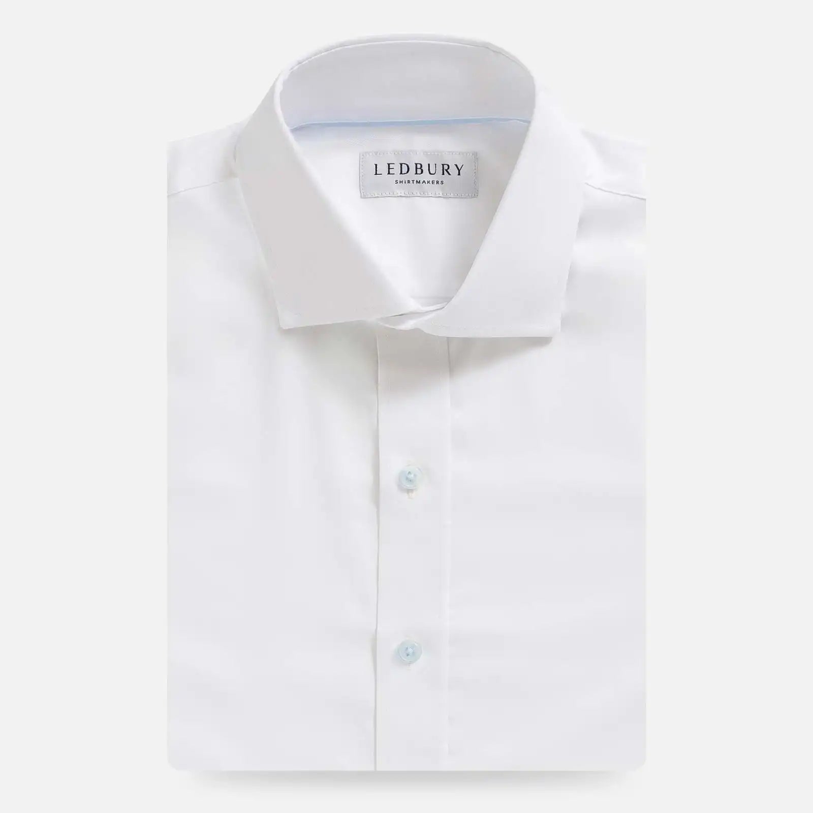 The White Journey Flex Performance with Light Blue Buttons Custom Shirt Custom Dress Shirt- Ledbury