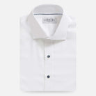 The White Journey Flex Performance with Navy Buttons Custom Shirt Custom Dress Shirt- Ledbury