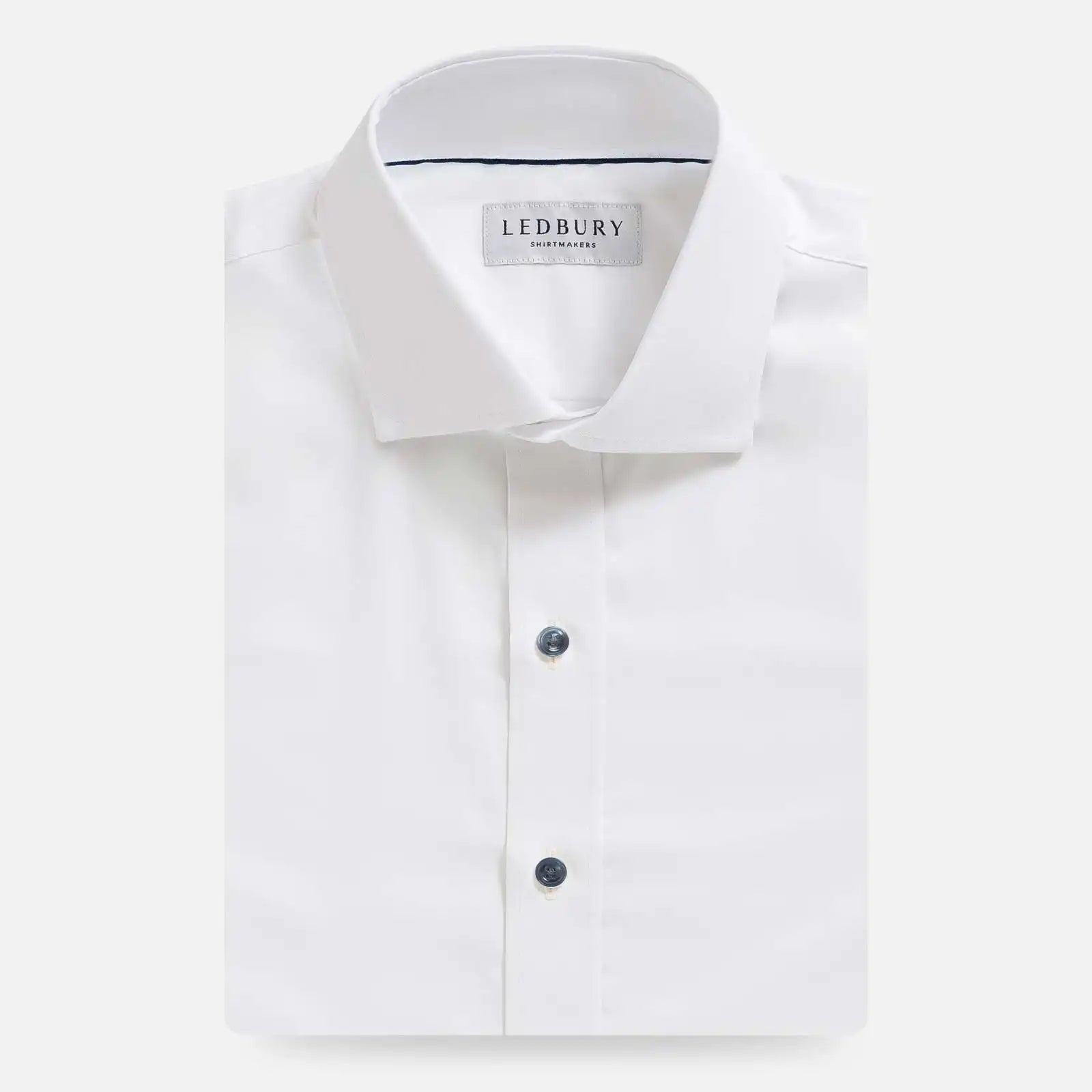 The White Journey Flex Performance with Navy Buttons Custom Shirt Custom Dress Shirt- Ledbury