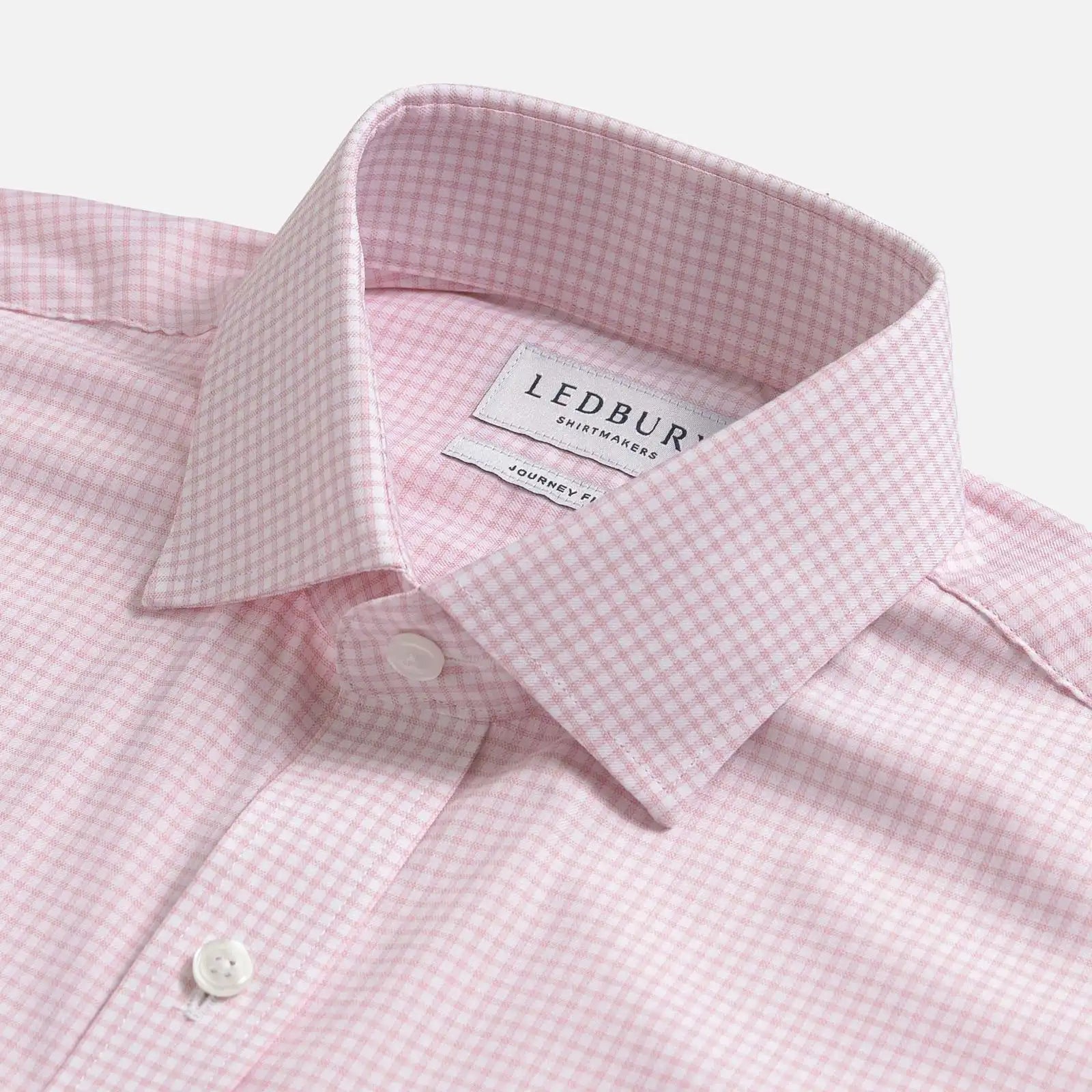 Pink gingham dress shirt collar detail – Ledbury Journey Flex reinforced collar