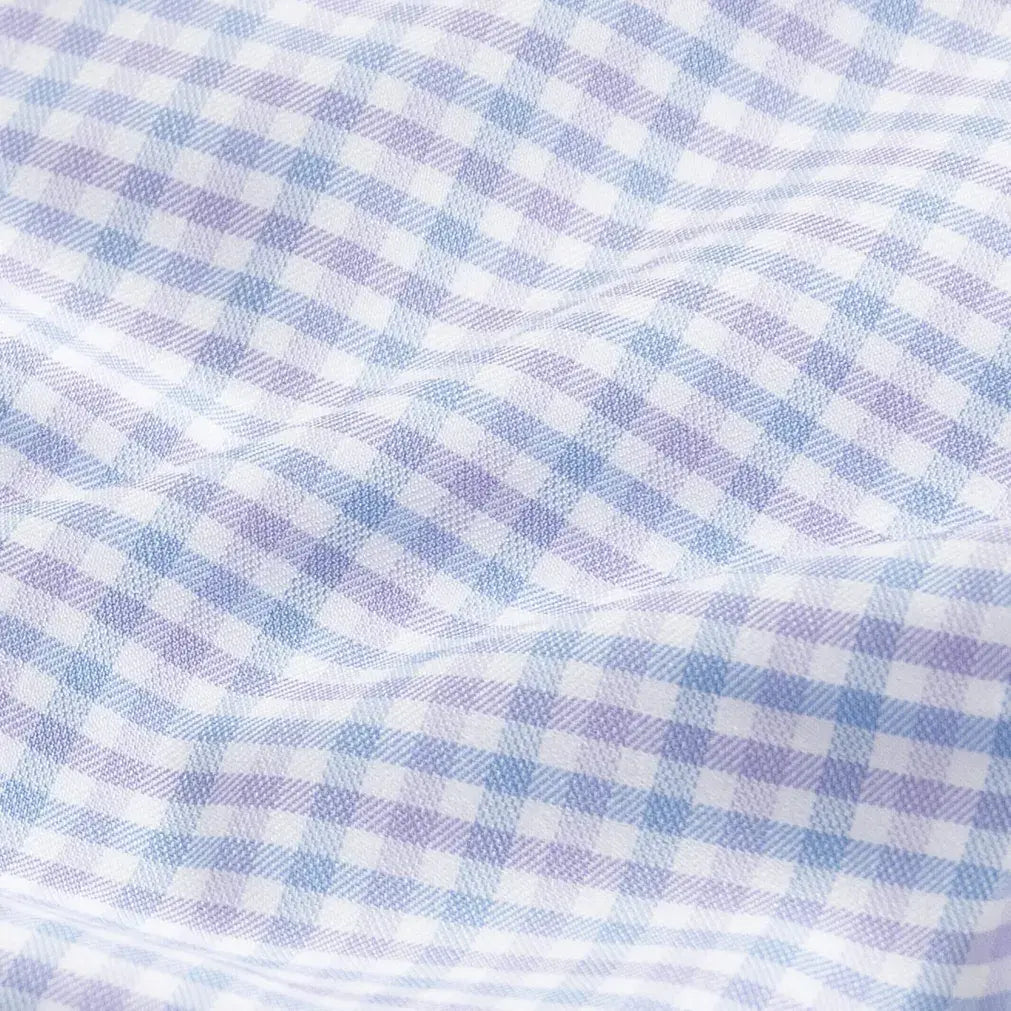 Journey Flex lavender tattersall dress shirt fabric close-up - wrinkle-resistant performance material