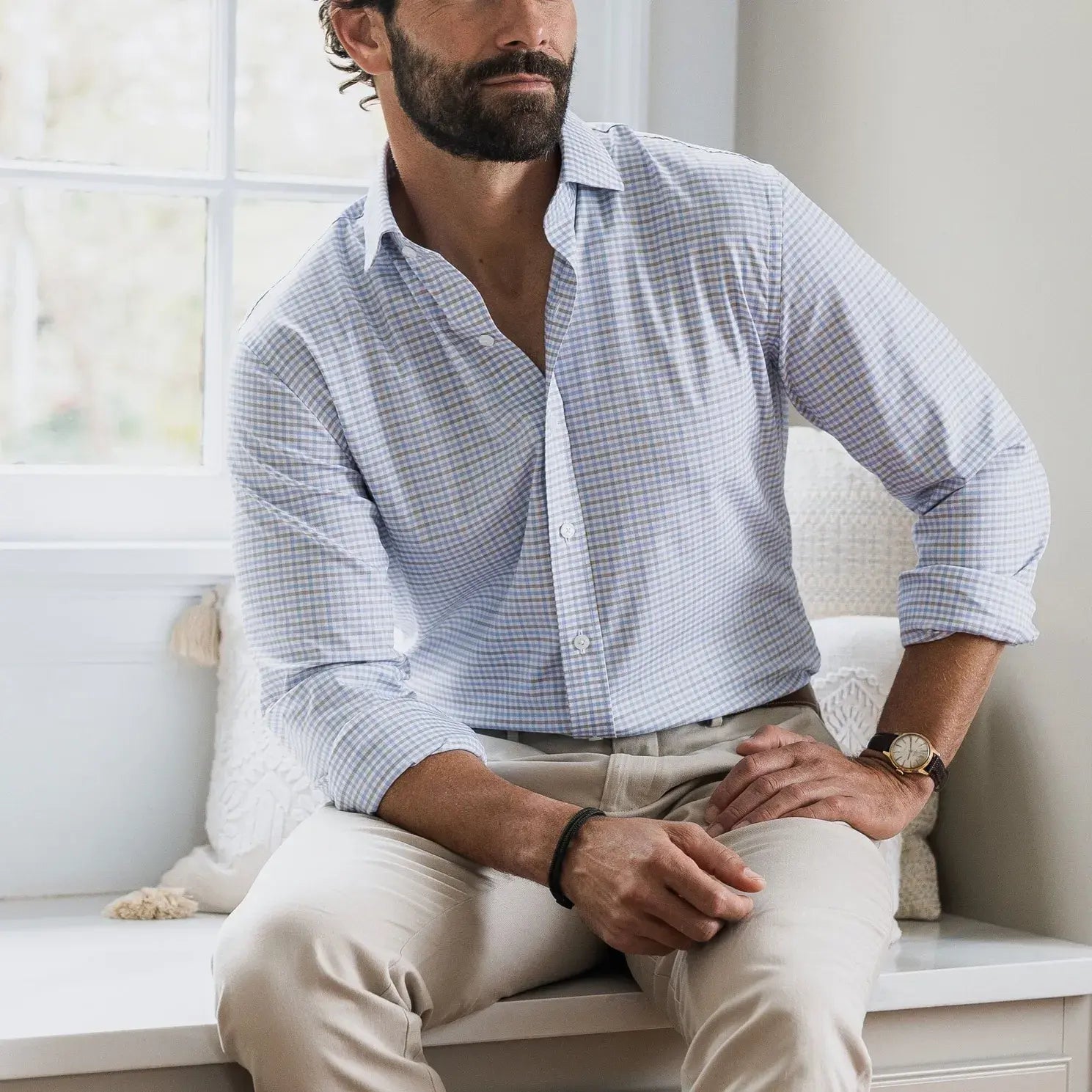 The Light Blue Journey Flex Performance Tattersall Custom Shirt Custom Dress Shirt- Ledbury