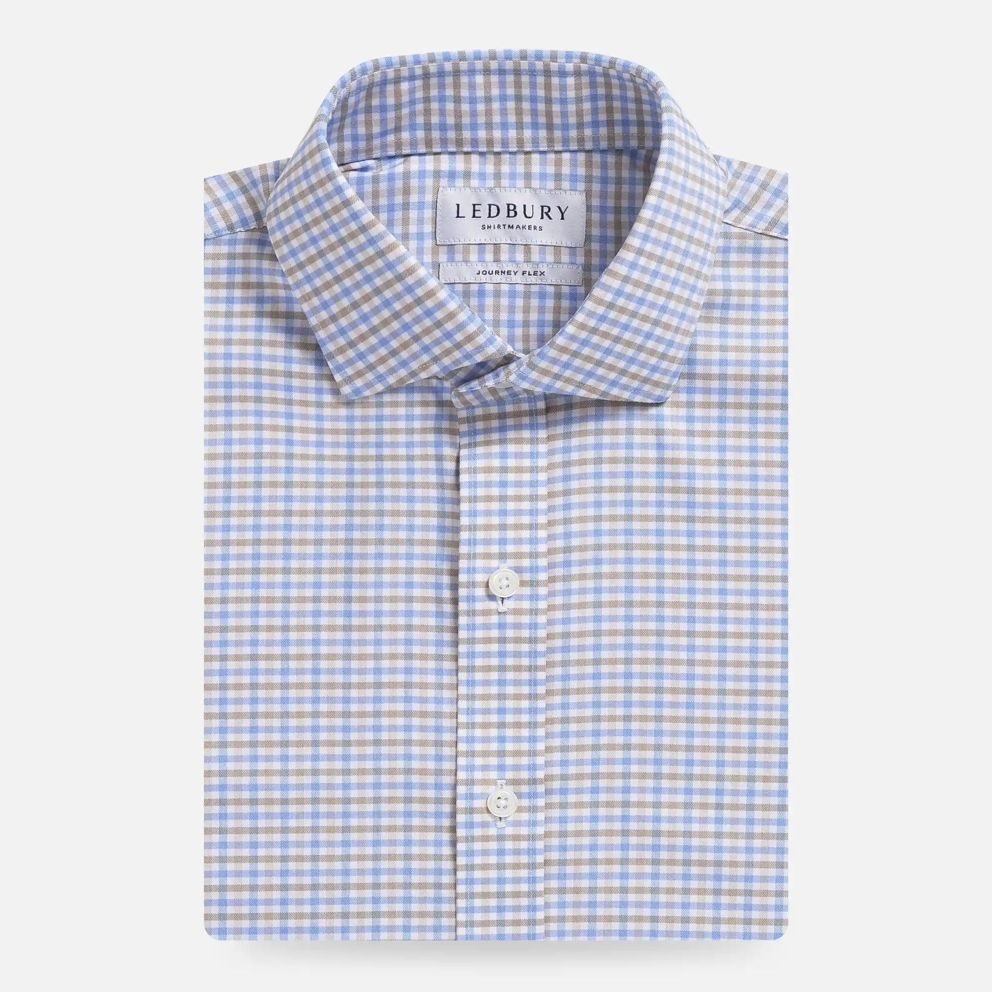 The Light Blue Journey Flex Performance Tattersall Custom Shirt Custom Dress Shirt- Ledbury