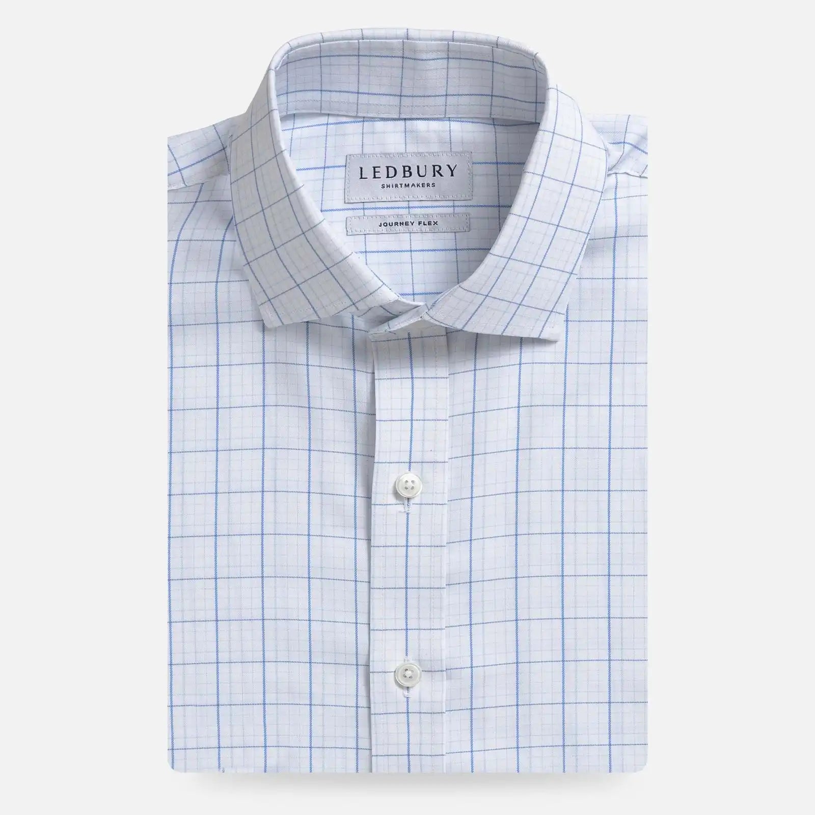 Blue windowpane performance dress shirt – Ledbury Journey Flex custom fit