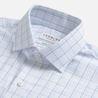 Blue windowpane dress shirt collar detail – Ledbury Journey Flex reinforced collar