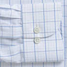 Blue windowpane dress shirt sleeve detail – Ledbury Journey Flex custom fit