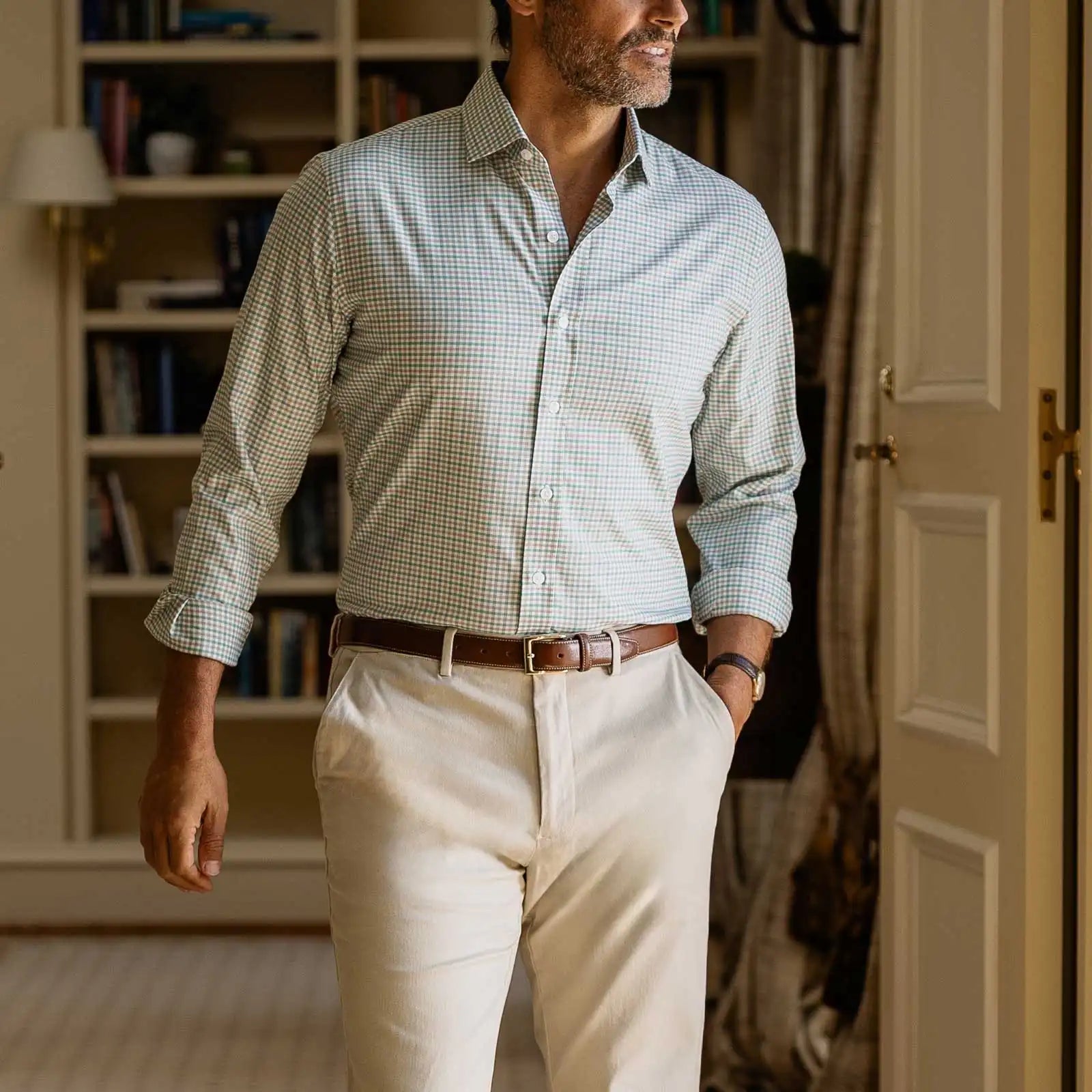 The Green Journey Flex Performance Tattersall Custom Shirt Custom Dress Shirt- Ledbury
