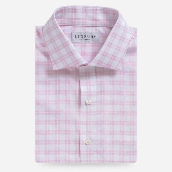 Pink Ellis plaid dress shirt front view - basket weave custom shirt