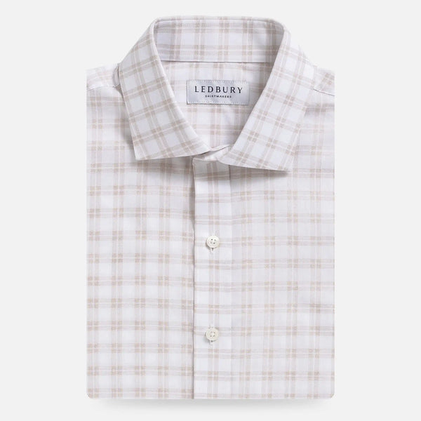 Tan Ellis plaid dress shirt front view - basket weave custom shirt