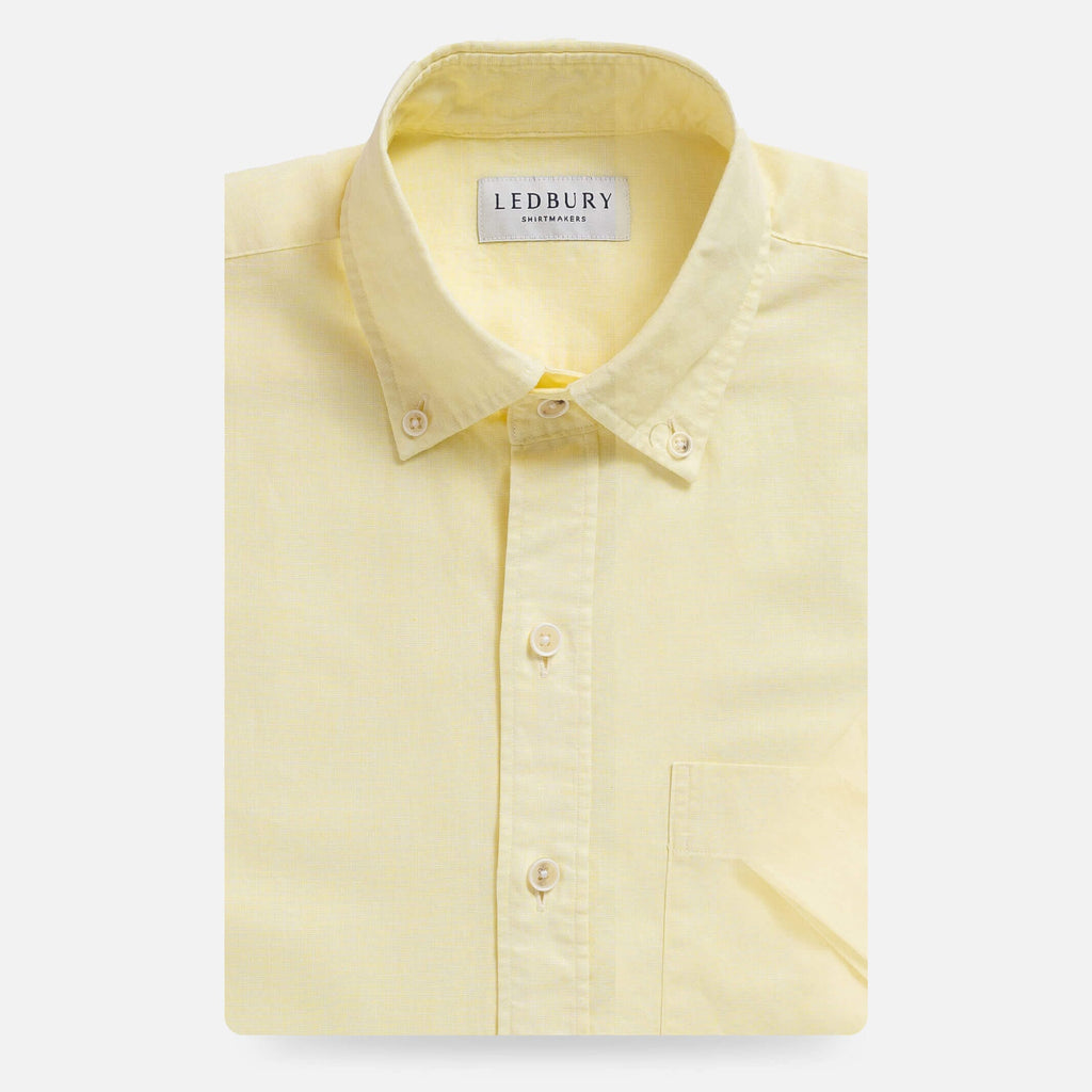 The Yellow Short Sleeve Barretto Cotton Linen Custom Shirt Custom Casual Shirt- Ledbury