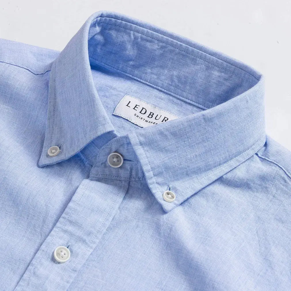 The Light Blue Short Sleeve Barretto Cotton Linen Custom Shirt Custom Short Sleeve Shirt- Ledbury