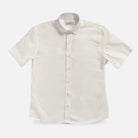 Cream Sandoval Oxford Chambray short sleeve shirt laid flat — slub cotton fabric detail, Ledbury