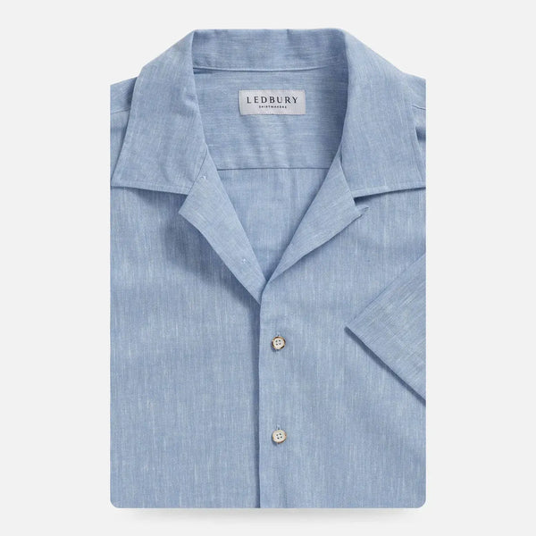 Light blue Sandoval camp collar short sleeve custom shirt front view - Ledbury casual shirt