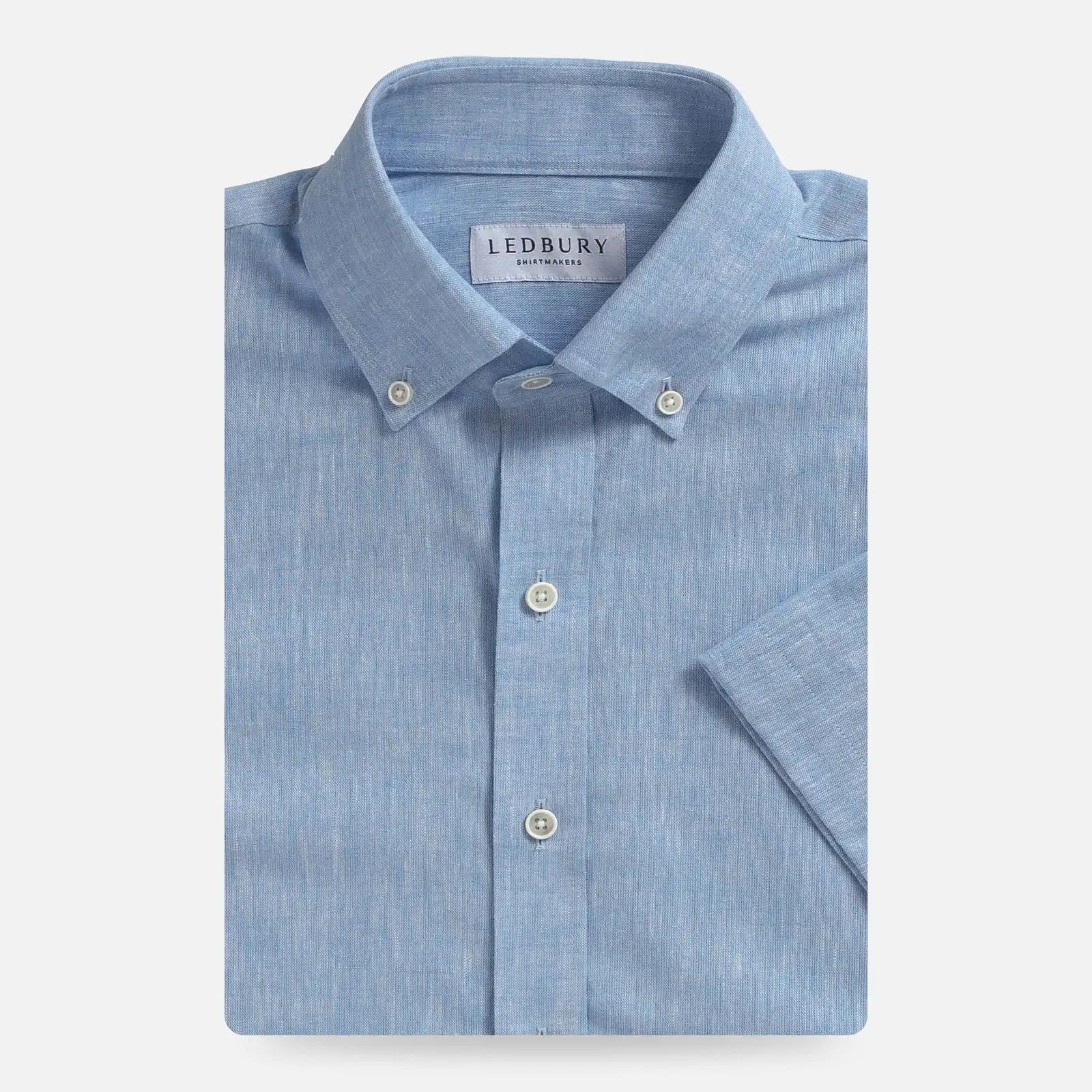 Light Blue Sandoval Oxford Chambray short sleeve custom shirt — front view, Ledbury