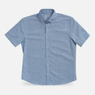 Light Blue Sandoval Oxford Chambray short sleeve shirt laid flat — slub cotton fabric detail, Ledbury