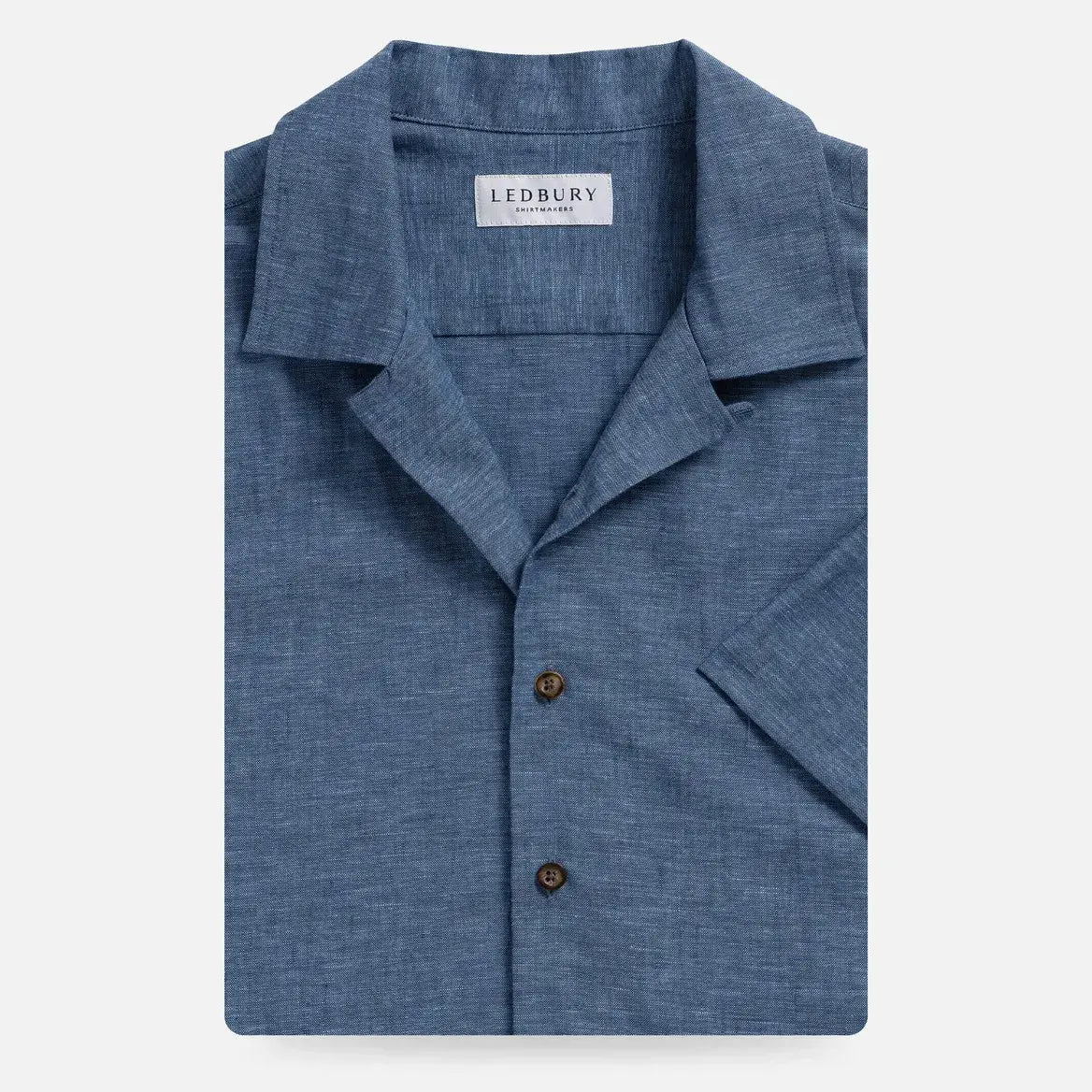 The Medium Blue Sandoval Oxford Chambray Camp Collar Custom Shirt Custom Short Sleeve Shirt- Ledbury