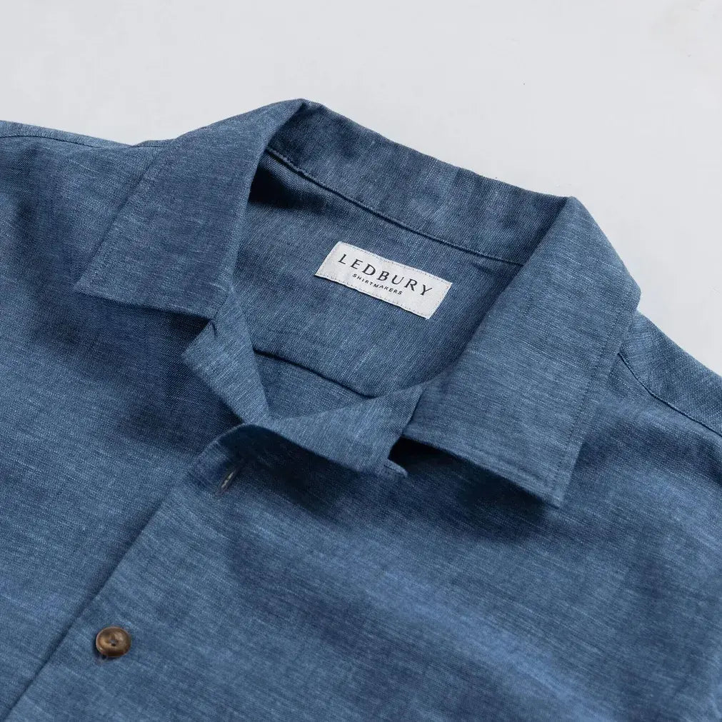 The Medium Blue Sandoval Oxford Chambray Camp Collar Custom Shirt Custom Short Sleeve Shirt- Ledbury