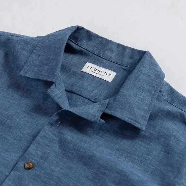Medium blue Sandoval camp collar detail - Ledbury open notched collar short sleeve shirt