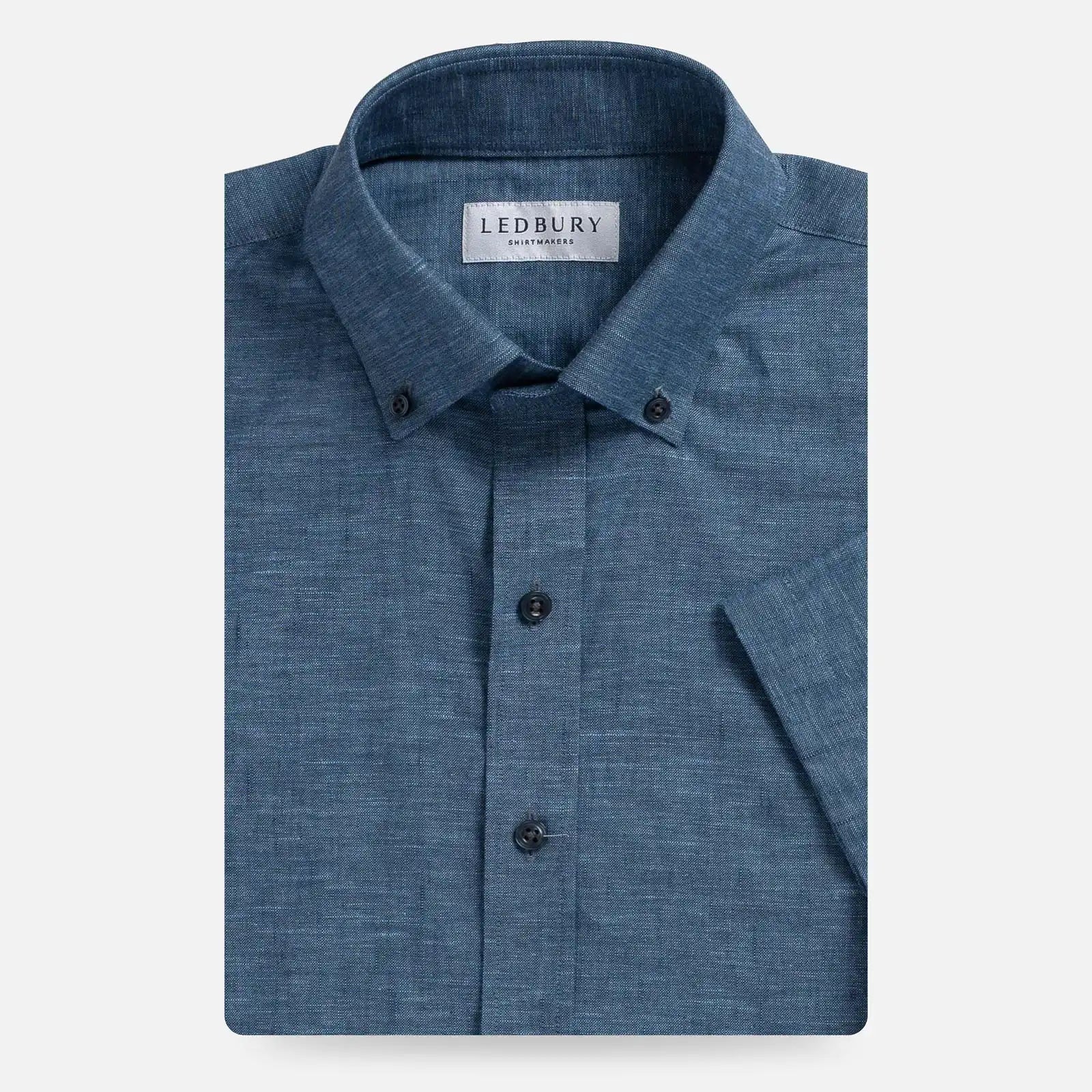 Medium Blue Sandoval Oxford Chambray short sleeve custom shirt — front view, Ledbury