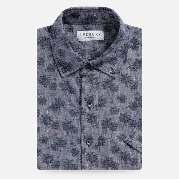 Vintage navy Sandoval palm print short sleeve custom shirt front view - Ledbury tropical casual shirt
