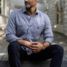 The Navy Blue Sandoval Utility Custom Shirt Custom Casual Shirt- Ledbury