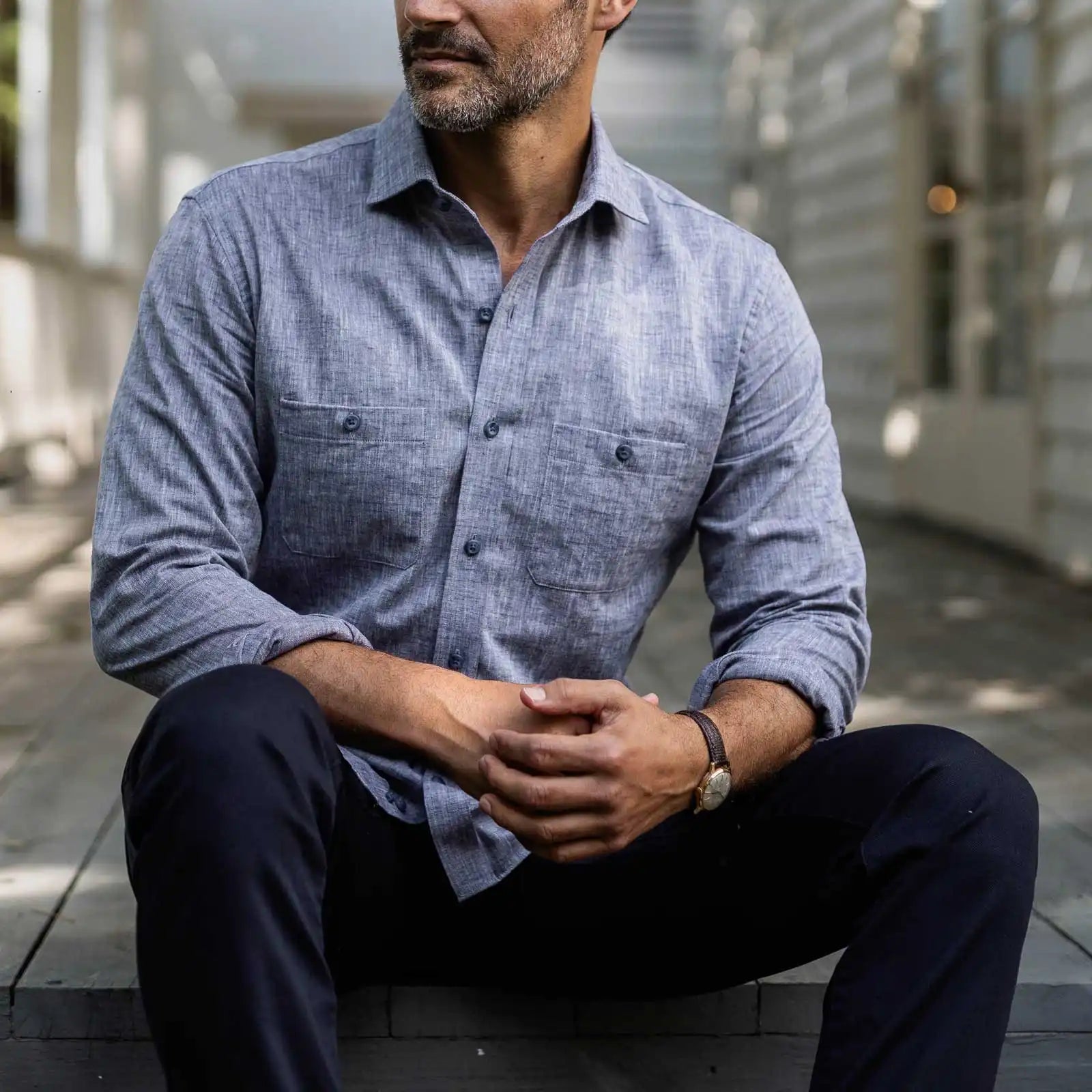 The Navy Blue Sandoval Utility Custom Shirt Custom Casual Shirt- Ledbury