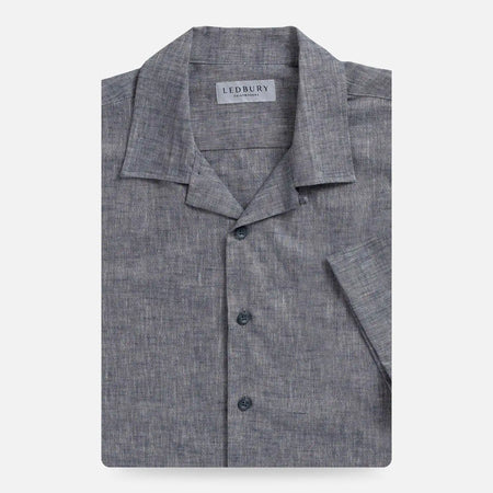 Navy Blue Sandoval Oxford Chambray Camp Collar Custom Shirt | Ledbury