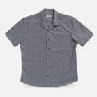 Navy Blue Sandoval Camp Collar shirt flat lay — slub cotton oxford chambray texture in navy blue