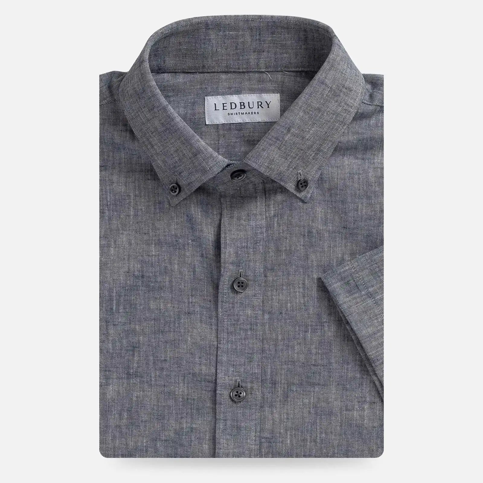 Navy Blue Sandoval Oxford Chambray short sleeve custom shirt front view, Ledbury