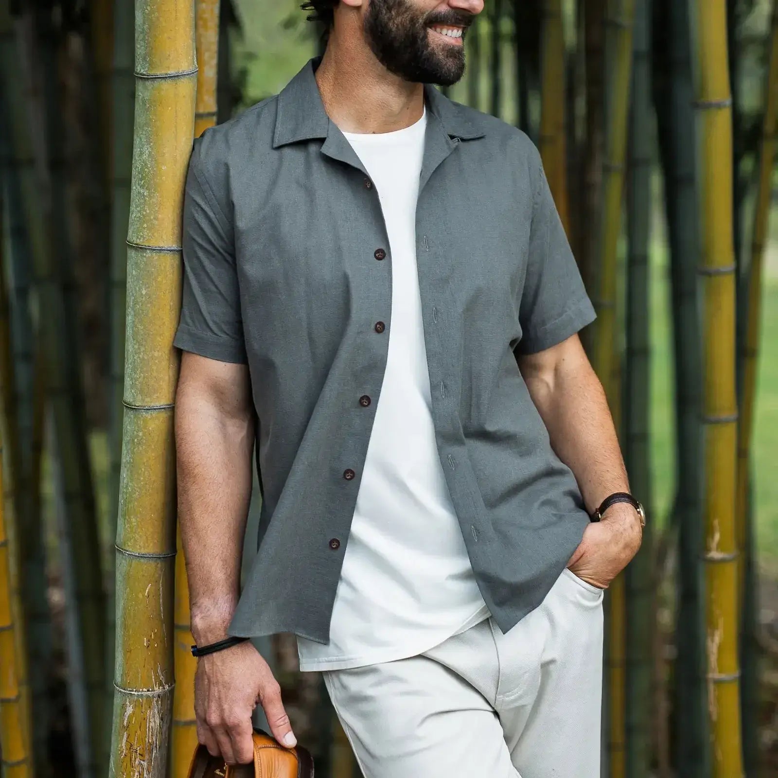 The Light Blue Sandoval Oxford Chambray Camp Collar Custom Shirt Custom Short Sleeve Shirt- Ledbury