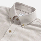 Ecru Sandoval Oxford Chambray shirt collar detail - double button barrel cuff